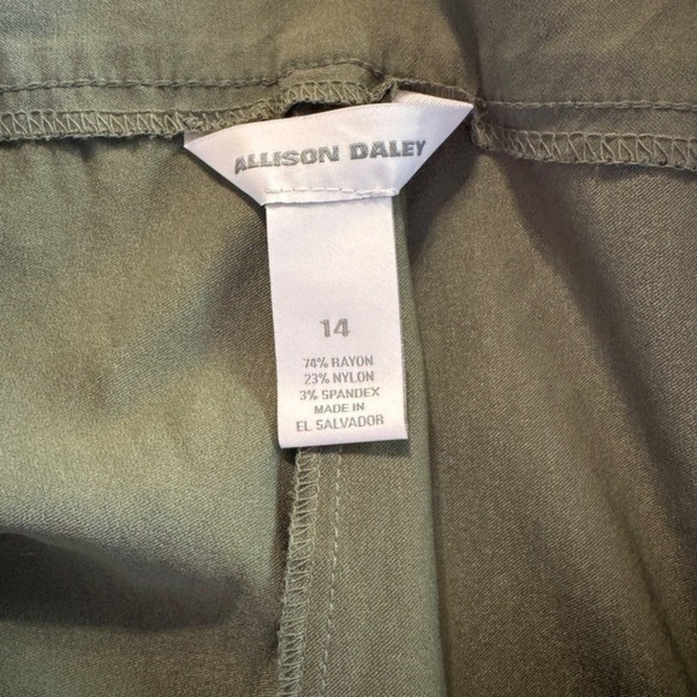 Allison Daley Womens Olive Green Lattice Trim Pull On Cropped Pants‎ Size 14 - Picture 3 of 7